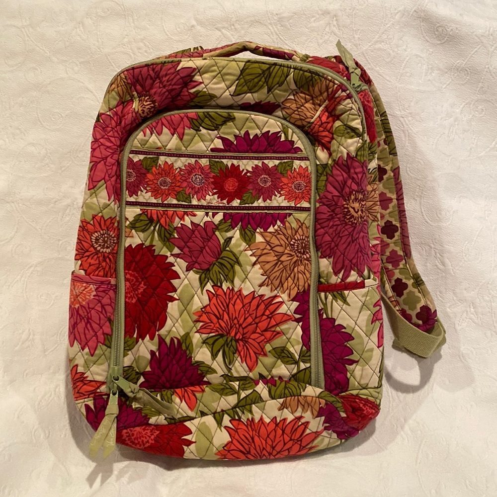 Vera Bradley Quilted Floral Backpack in Olive, Pink, Red & Orange